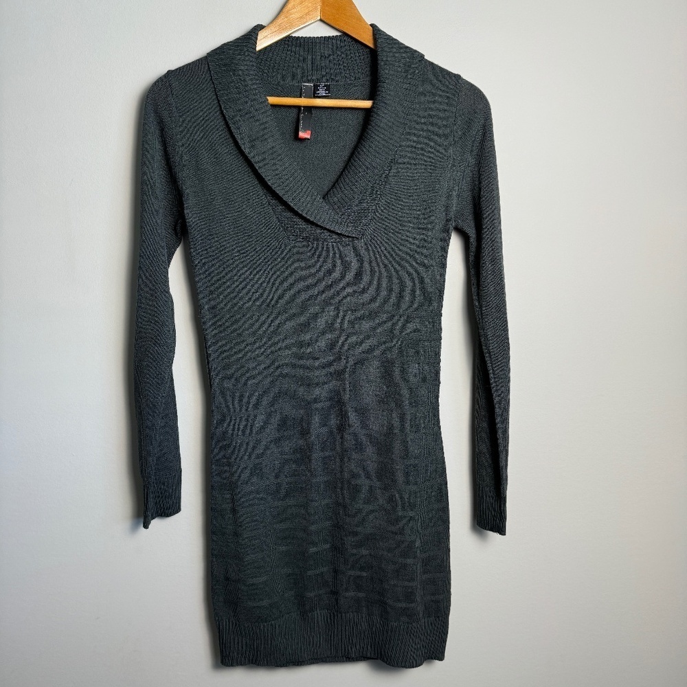 Le Temps‎ des Cerises Long Sleeve Cowl V-Neck Sweater Dress Greenish-Gray Small